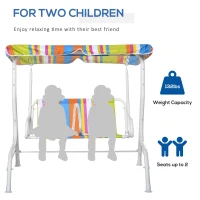Outsunny Kids Porch Swing, Outdoor 2-Seat Children Patio Chair, Toddler Glider with Adjustable Canopy, Seat Belt for Garden Backyard Colorful Stripes(m-4)