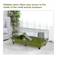 PawHut 47" Small Animal Cage Chinchilla Guinea Pig Hutch Pet House with Platform Ramp, Food Dish, Wheels, & Water Bottle(m-7)