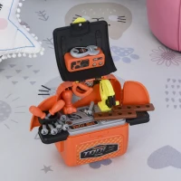 Qaba 34-Pieces Kids Tools Play Set Backpack Realistic Workbench Construction Toy for Boys Workshop Children Storage Carry Case Pretend Worker Costume Orange(m-2)