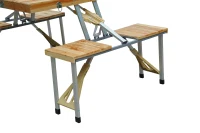 Outsunny 54" Portable Camping Table with 4 seat Wooden Portable Folding Picnic Table Set with Umbrella Hole(m-14)