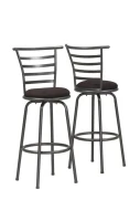 Monarch 2 Piece 43" Contemporary Microfiber Seat Slat-Back Metal Framed Swivel Barstool Chair Set - Black / Grey Finish(m-1)