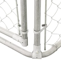 PawHut Outdoor Dog Kennel Galvanized Steel Fence with Cover Secure Lock Mesh Sidewalls for Backyard 9.8' x 9.8' x 7.7'(m-12)