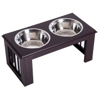 PawHut Double Bowl Wooden Stand Pet Feeder Cat Dog Puppy Twin Bowls(m-4)