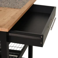 HOMCOM Kitchen Island with Granite Countertop Worktop on Wheels 2-Tier(m-6)