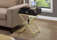 Monarch 24" Contemporary Accent Table with Large Storage Drawer and Metal X-Design Legs - Cappuccino Wood Grain-Look / Gold Metal Legs(m-2)