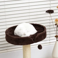 PawHut 28” Cat Padded Bed Scratching Post Kitten Play Tower, Brown and white(m-3)