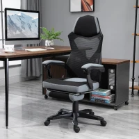 Vinsetto Home Office Chair Adjustable Height Recliner with Retractable Footrest, Mesh Back - Gray(m-8)