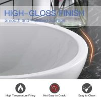 kleankin 18" x 18" Bathroom Vessel Sink, Porcelain Round bowl Art Design Basin Above Counter Ceramic Bathroom Vanity Sink, White(m-5)