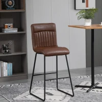 HOMCOM 30" Industrial Bar Stool, PU Leather Barstool with Footrest, Upholstered Armless Pub Height Chair, Brown / Black(m-2)