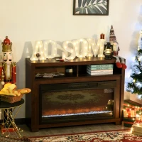 HOMCOM 43.75" W x 31.5" H Electric Fireplace Mantel TV Stand, Media Console Center Cabinet with Two Shelves and Remote Control, Brown(m-9)