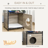 PawHut Wooden Cat House Kitten Condo Shelter Bed w/Soft Cushion Cat Litter Box Enclosure End Table Hideaway Cabinet Storage, Grey(m-6)