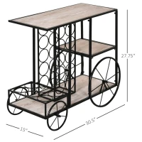 HomCom 16-Bottle Mobile Bar Cart with Wine Rack Storage, Featuring an Elegant Design & Three Shelves for Storage/Display(m-3)