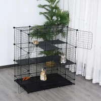 PawHut DIY Pet Playpen Wire Rabbit Cage for Kitten, Chinchillas & Small Animals with 6 Independent Trays - Black(m-2)