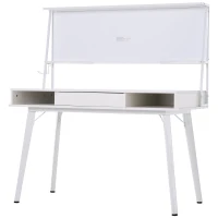 HOMCOM Heavy Duty Office Desk Computer Table Ample Storage Desktop W/ Whiteboard Adjustable Feet White(m-2)