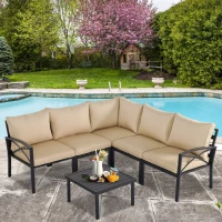 Outsunny 6-Piece Patio L-Shaped Sofa Conversation Set with Coffee Table, Water-Fighting Materials, & Comfort, Beige(m-2)