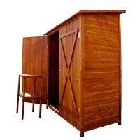 Outsunny 54.75''x29.5''x63'' Garden Storage Shed Asphalt Roof Wooden Timber Double Door Utility Storage House w/ Movable Shelf & Fixed Fittings, Natural(m-10)