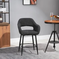 HOMCOM Counter Height Bar Stool Linen Fabric Upholstered Barstool Kitchen Breaskfast Chair with Footrest & Metal Legs, Dark Grey(m-2)