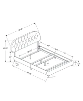 Monarch Queen Size Contemporary Upholstered Bed Frame with Padded Diamond Tufted Headboard and Curved Chrome Legs - Grey Linen Look(m-4)