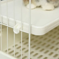 PawHut 2-Level Small Animal Cage Rabbit Hutch with Wheels, Removable Tray, Platform and Ramp for Bunny, Chinchillas, Ferret, White(m-9)