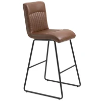 HOMCOM 30" Industrial Bar Stool, PU Leather Barstool with Footrest, Upholstered Armless Pub Height Chair, Brown / Black(m-12)