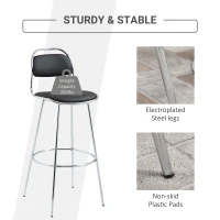 HOMCOM Height Bar Stools Set of 2, Classic PU Leather Bar Chairs for Counter Kitchen with Backrest and Footrest, Black(m-6)