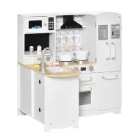 Qaba Large Play Kitchen with Full Set of Appliances for a Modern Day Pretend Kitchen, Tons of Storage, Corner Play Kitchen Set with Sound Effect, Educational Pretend Role Playset Game(m-1)