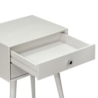 HOMCOM Side Table, Modern End Table with 2 Pull Out Drawers, Bedside Table with Display Tabletop and Solid Acacia Legs, Gray(m-11)