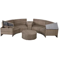 Outsunny 8 Piece Outdoor Rattan Sofa, Half Round Patio Furniture Set with Side Tables, Umbrella Hole, and Cushions, Mixed Kahki and Mixed Gray(m-8)