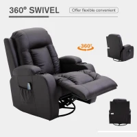 HOMCOM Luxury Faux Leather Heated Vibrating 8 Point Massage Recliner Chair with 360 Swivel and Remote, Dark Brown(m-4)