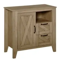 HOMCOM Sideboard, Farmhouse Buffet Cabinet with Storage Open Shelf, 2 Drawers and Open Countertop, Oak Finish(m-1)