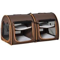 PawHut 39" Portable Soft-Sided Pet Cat Carrier With Divider, Dual Compartment, Soft Cushions, & Storage Bag - Brown(m-9)