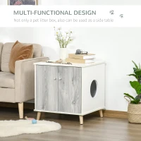 PawHut Cat Litter Box Enclosure Washroom Cave House Decorative End Table Wooden Cabinet Indoor with Magnetic Door Slide-out Board White(m-5)