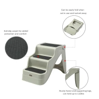 Open Box PawHut 3 Step Portable Folding Pet Stairs Ramp Easy Climb Step Stool With Anti-Slip Mat - Cream White(m-4)