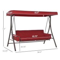 Outsunny 3-Seat Patio Swing Chair, Converting Flatbed, Outdoor Porch Swing Bed Glider with Adjustable Canopy, Removable Cushions, Pillows for Garden, Poolside, Backyard, Red(m-3)
