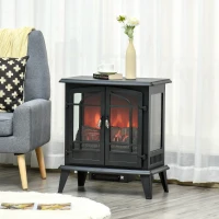 HOMCOM Electric Fireplace Heater, Freestanding Fireplace Stove with Realistic LED Log Flames and Overheating Safety Protection, 1400W, Black(m-9)