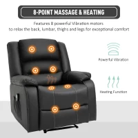 HOMCOM Vibrating Massage PU Leather Recliner Chair, Footrest with Remote Control, and 8 Massaging Points, Black(m-4)
