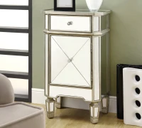 Monarch 29" Contemporary Mirrored Accent Side End Table Chest with Storage Drawer - Brushed Silver Trim(m-2)