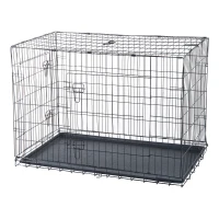 PawHut 42"x28"x30" Double Door Folding Metal Dog Crate Pet Cage Exercise Kennel Puppy House Playpen w/Plastic Tray(m-1)