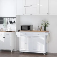 HOMCOM Rolling Kitchen Island on Wheels Ultility Cart with Drop-Leaf and Rubber Wood Countertop, Storage Drawer, Door Cabinet, White(m-2)