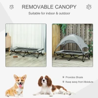 PawHut 46" Elevated Ventilated Cooling Pet Dog Bed w/ Canopy Shade Cover, Travel Bag, Silver(m-5)
