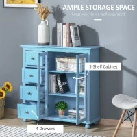 HOMCOM Storage Sideboard Cabinet with 4 Drawers and Glass Door Cupboard, Console Table for Living Room, Kitchen(m-4)