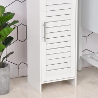 kleankin Tall Bathroom Floor Cabinet, Freestanding Linen Tower with Adjustable Shelf and Cupboard, Narrow Side Storage Organizer, White(m-17)