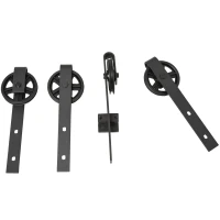 HOMCOM Sliding Barn Door Kits Hardware Closet Set Track System for Double Wooden Door Industrial Wheel Style Roller(m-8)