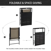 Outsunny 3 Pcs Folding Garden Furniture Set, Foldable Table and 2 Chairs Set w/ Side Shelf, Metal Frame, Indoor Outdoor Patio Balcony(m-4)