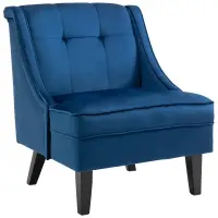HOMCOM Upholstered Accent Chair Modern Winged Tufted Contemporary Single Sofa Chair with Rubber Wood Legs, Thick Padding Mid-Back, and Wings for Living Room Bedroom, Blue(m-1)
