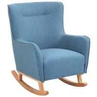 HOMCOM Modern Rocking Chair Sofa Armchair Modern Accent Chair with Thick Padding, Winged Back for Living Room, or Bedroom, Blue(m-1)