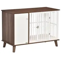 PawHut Furniture Style Dog Crate, w/ Wooden Top, Door, for Small Dogs, Brown(m-1)