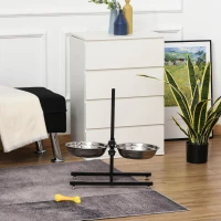 PawHut Adjustable Elevated Dog Bowls, Stainless Steel Dog Double Bowls with H-Base Raised Bowl Stand for Dogs Cats, 22.5"H(m-7)