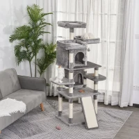 PawHut Plush Cat Tree Tower Activity Center w/ Sisal Scratching Posts Board Perch Condo(m-1)