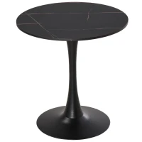 HOMCOM 27.5" Round Dining Table with Metal Pedestal Base for Living Room, Natural Wood/Black(m-1)
